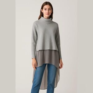Zara Gray High Neck Long Sleeve Sweater with Sheer Overlay Long Tank Size Medium